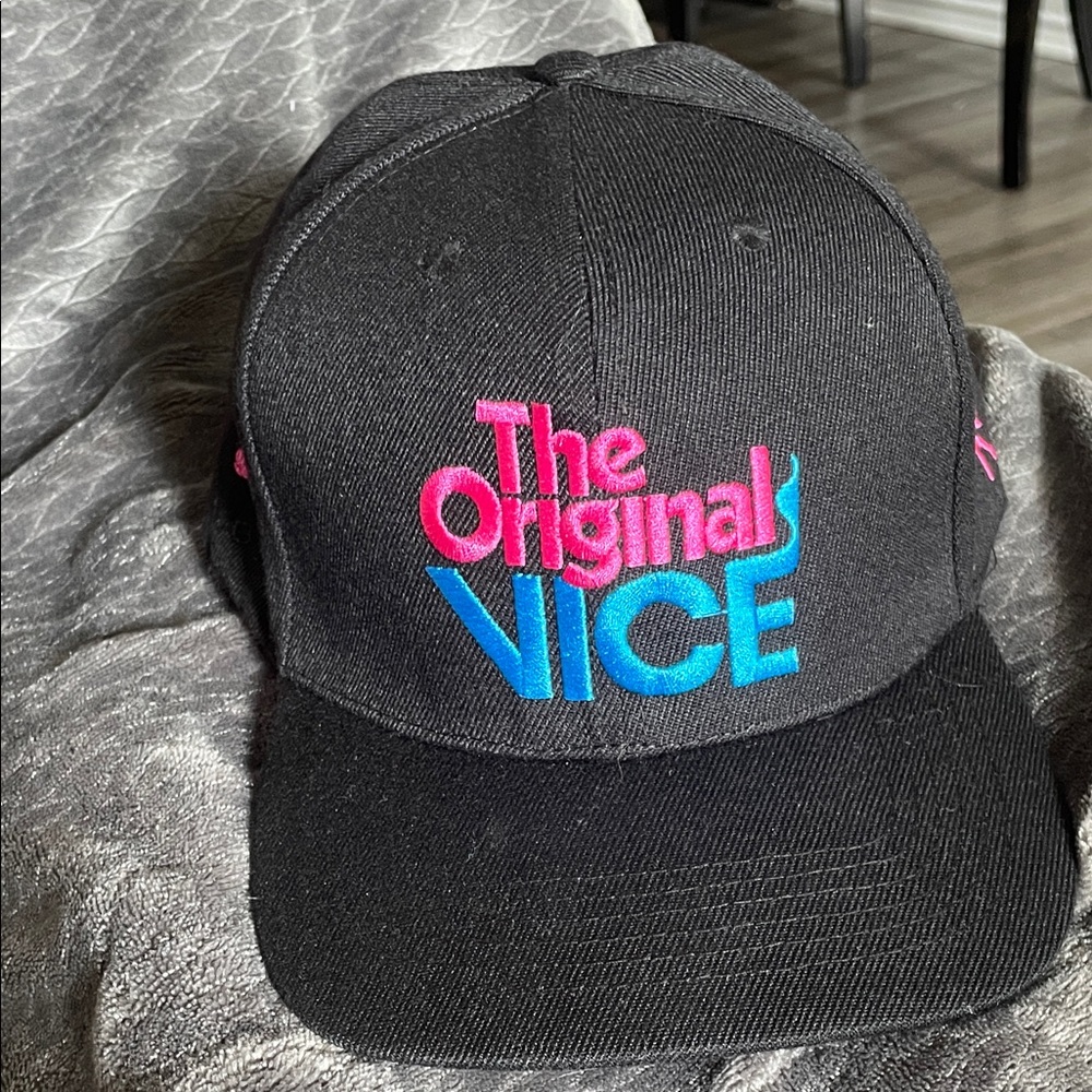 Black Cap with Pink and Blue Embroidery one size